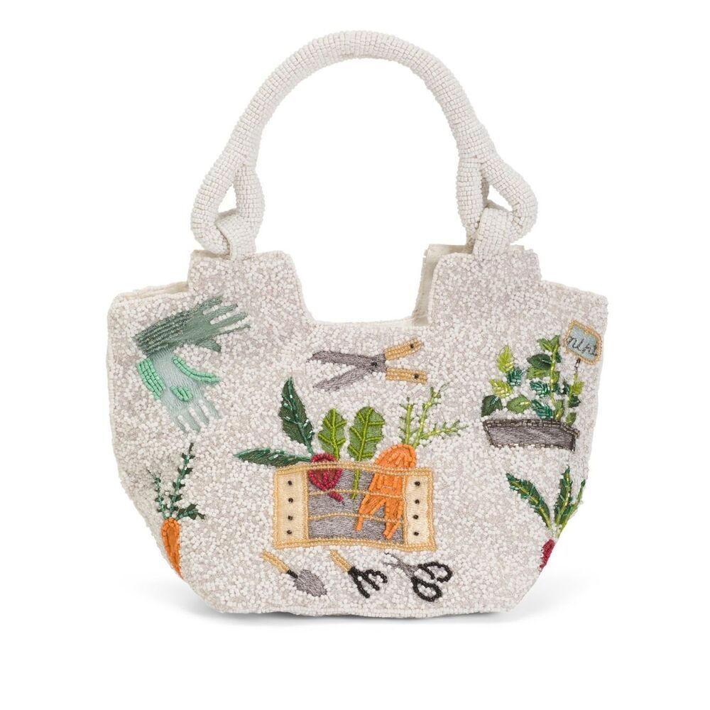 Viral Beaded Bag - White Garden Tote Bag with  Vegetables HOT TikTok Trend rare